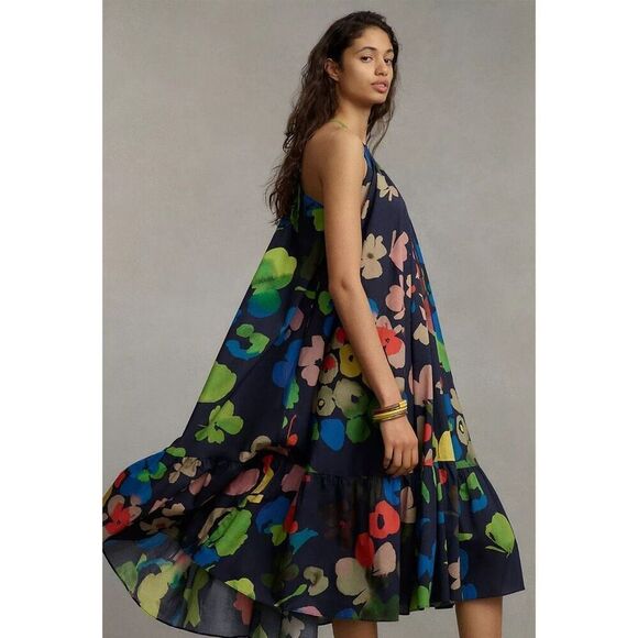 Anthropologie Whit Two Floral Halter Midi Dress Size Large Petite - Picture 2 of 11